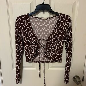 Meraki Brown and White Patterned Crop Top